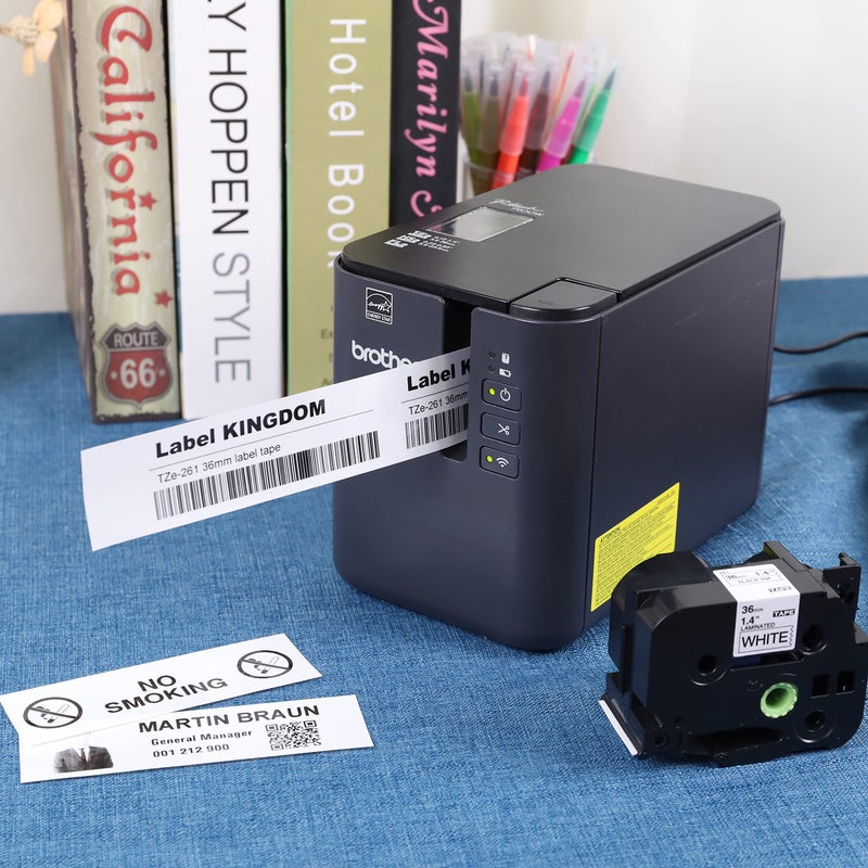 Label KINGDOM TZe-261 36mm Label Tape Replacement for Brother P-Touch TZe261 1 1/2 "" Black on White TZe Tape 36mm 1.4 "" Laminated White Compatible with Brother P Touch PT-530 PT-P900W PT-P910BT  3-Pack - Image 4